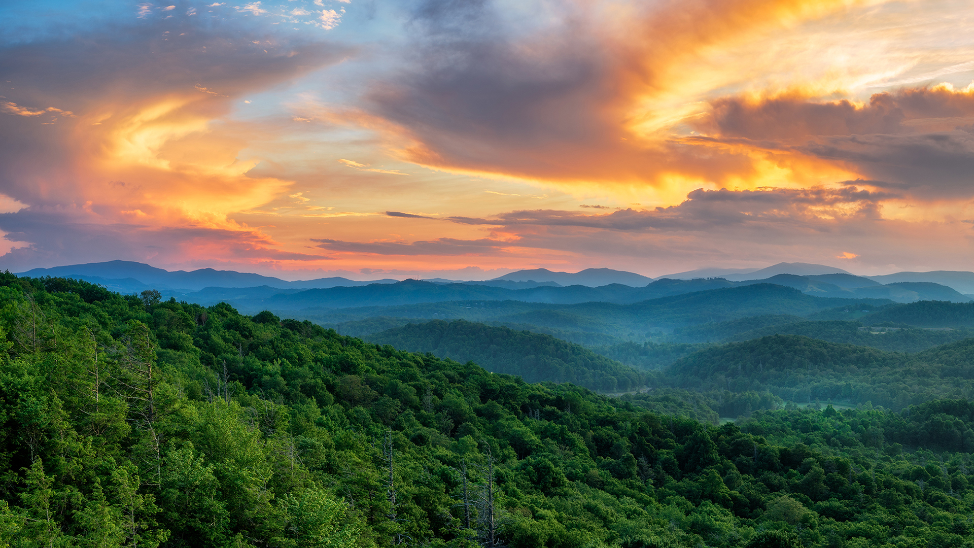 Summer sunset off the Blue Ridge Parkway at the Flat Rock